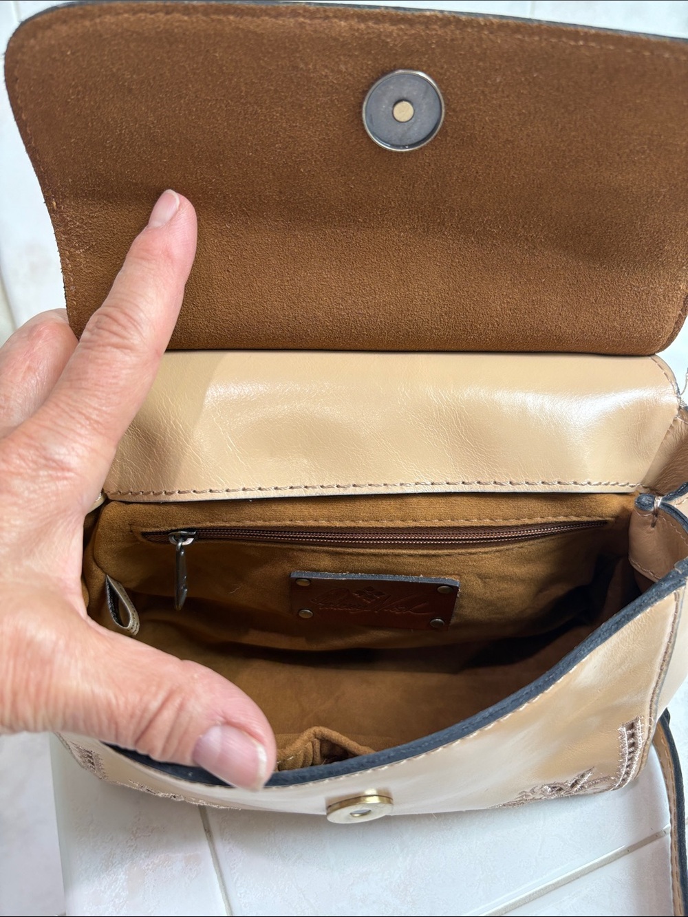 Patricia Nash French Lace Collection Annabelle Leather Satchel in Sand Shade - Picture 13 of 14